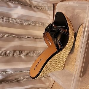 Classified black and tan wedge sandals-never worn